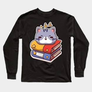 Cute cat sleeping on a book Long Sleeve T-Shirt